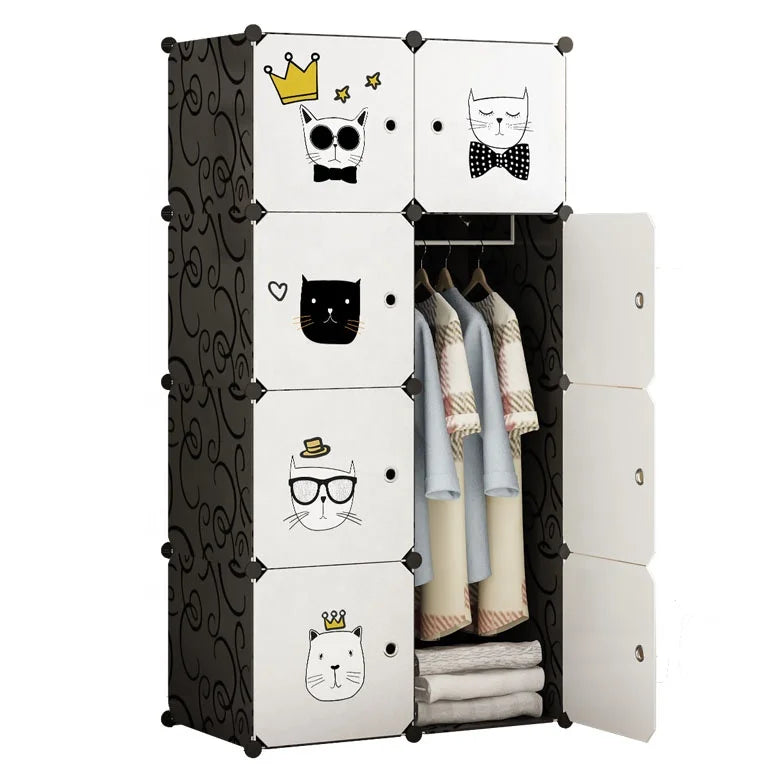 Modern 8-Cube Plastic Wardrobe Hanging Clothes Storage Cabinet for Bedroom & Living Room for Hospital Use