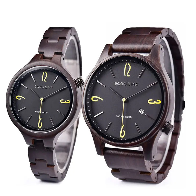 Antique Fashionable Wooden Watches for Couples Handmade Eco-friendly with Custom Logo Quartz Movement Displaying Pointer Dial