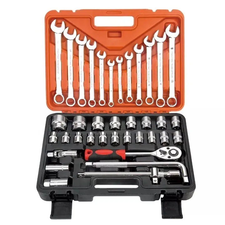 Bicycle Repair Tool Kit 38 Pcs Chrome Vanadium Steel Multifunction Ratchet Wrench Socket Tool Set Box