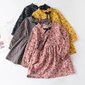 Spring Teen Girls Dresses Printed Flower Full Sleeve Pleated Ruffle Princess Dress Kids Frock Retro Style Children Fall Dress