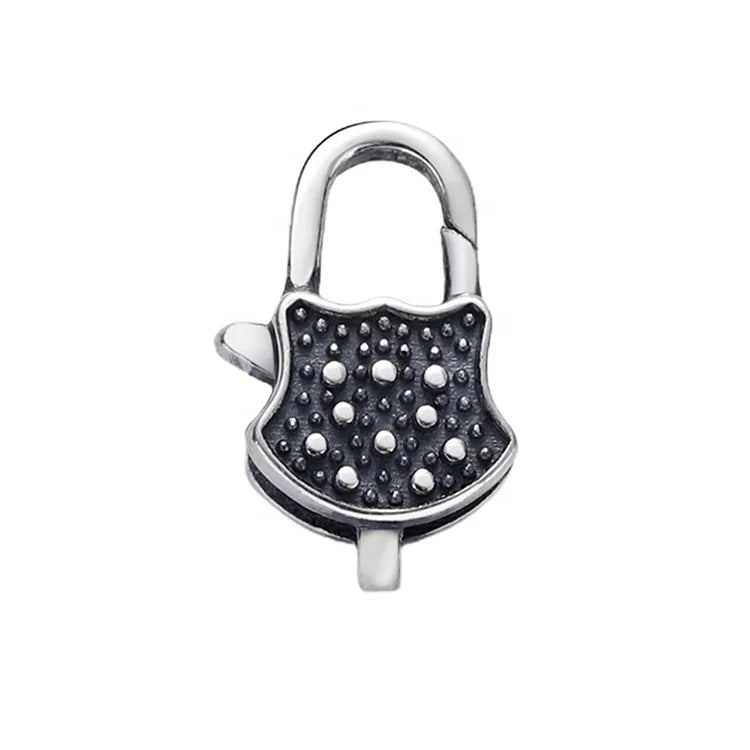 Unique Oxidized 925 Sterling Silver Lovely Bag Shape Pendant Lobster Clasp Decorative Charm Lock for DIY Jewelry Supplies