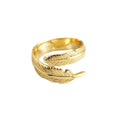 925 Sterling Silver 18K Gold Wrap Feather Adjustable Open Ring for Women