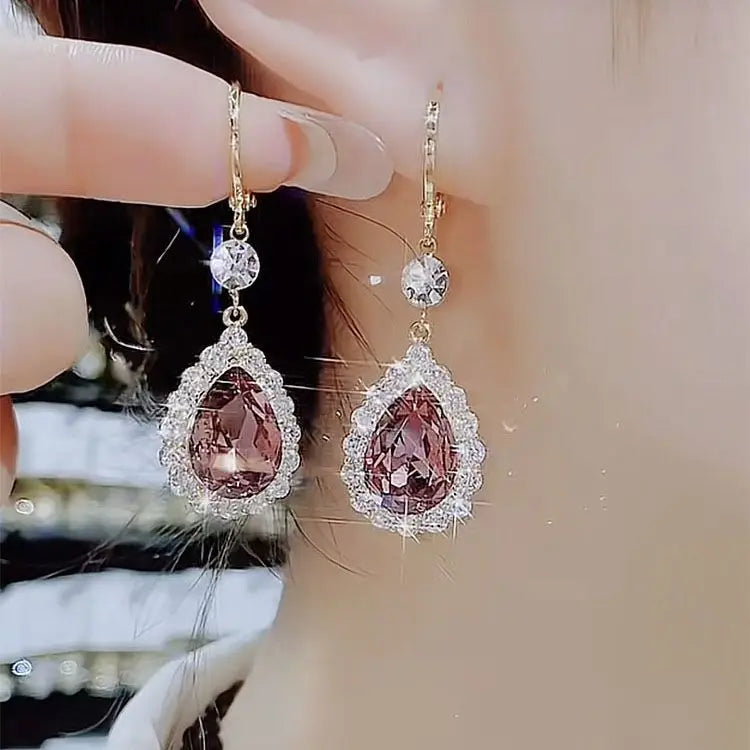 Elegant Bling Bling Shiny Zircon Drop Earrings Fashion Jewelry Earring Aretes De Mujer Drop Earrings for Women