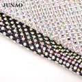 JUNAO 30*40cm SS12 SS16 Crystal Fabric Mesh White AB Strass Trimming Sewing Rhinestone Mesh for Garment Accessories
