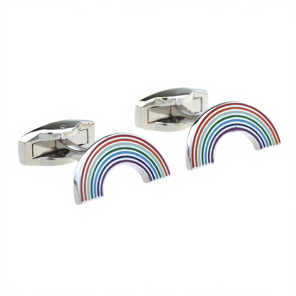 Wholesale Colorful Rainbow Elegant Cufflinks Custom Mens Suit Shirt Fashion Accessory Wedding Tuxedo Trendy Jewelry Gift Set