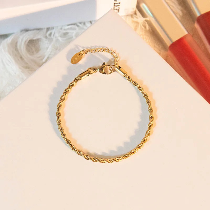 Wholesale Custom 18K Gold Plated Stainless Steel Fine Jewelry 5MM Thick Woven Twisted Rope Chain Bracelet for Women