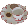 French Ceramic Plate Red Edge Embossed Hollow Retro Tableware Handmade Ins Lace Plate Cup Charger Plates Wedding Decoration
