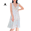 2025 Fancy Modest Ladies Frock Formal Fashion Casual Floral Midi Empire Flounce v Neck Beach Women Dress