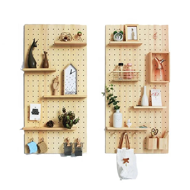 Multi-Functional Wooden Pegboard Closet Storage Rack Hanging Bamboo Shelves and Desktop Storage Rack for Bedroom Model Pattern