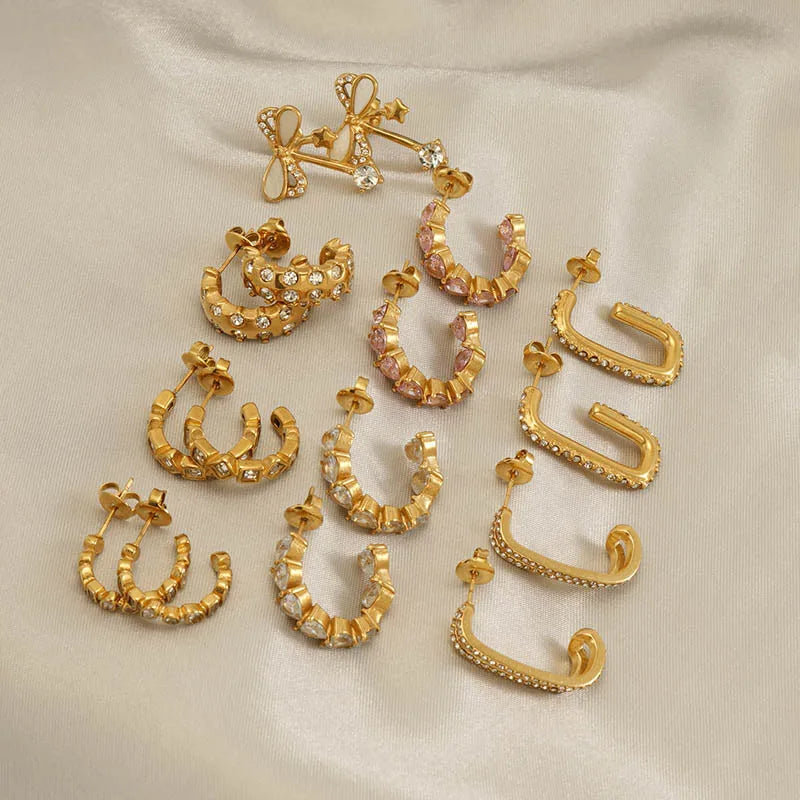 Nabest Women Cc Shape Cubic Zircon Earrings 18k Gold Plated Stainless Steel Hypoallergenic Earrings Fashion Jewelry