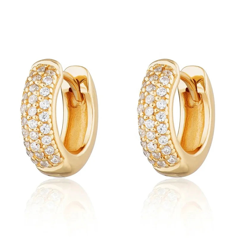 Milskye Luxury Jewelry for Women 925 Sterling Silver 18K Gold Plated Pave Zircon Huggie Hoop Earrings
