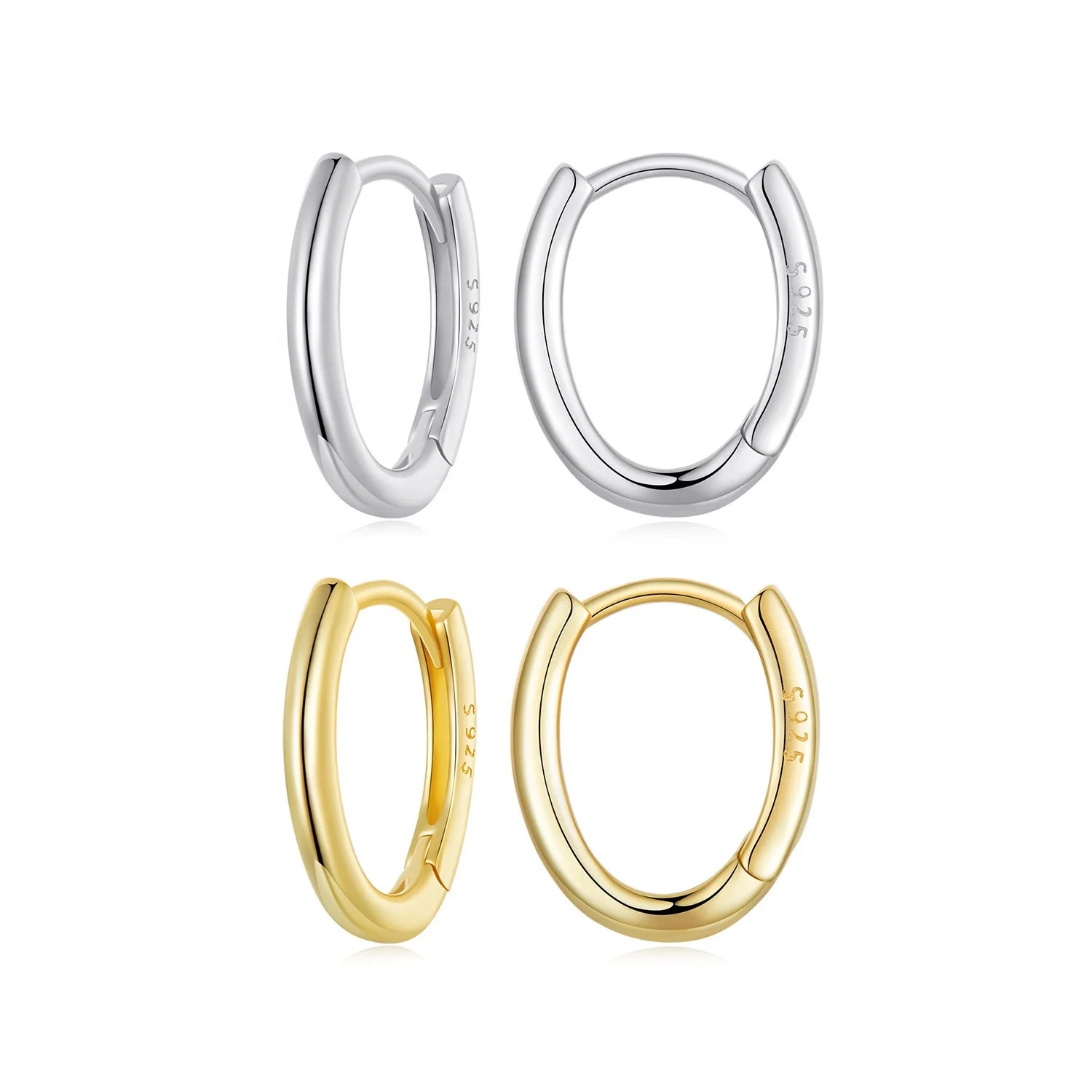 925 Sterling Silver Classic Oval Hoop Earrings Hypoallergenic Buckles Earrings Plated Gold for Woman Simple Fine Jewelry BSE1015