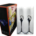 Elegant Wedding Champagne Glass Set with Rhinestone Rimmed Hearts Decoration Classy Clear Stemmed Champagne Glasses