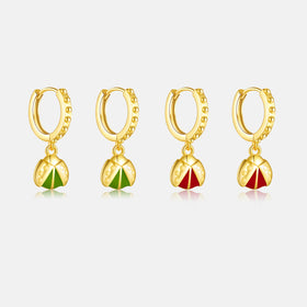 FUAMAY 925 Sterling Silver 18K Gold Plated Hoop Earrings Enamel Ladybug Pendant Earrings