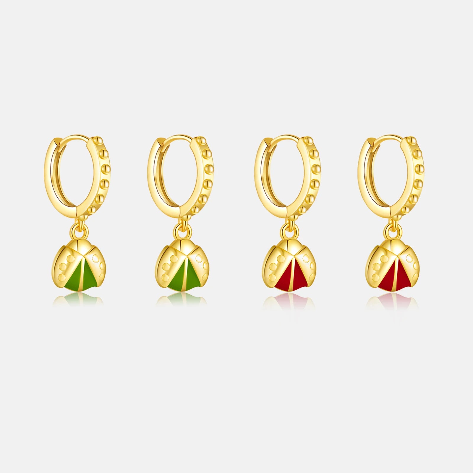 FUAMAY 925 Sterling Silver 18K Gold Plated Hoop Earrings Enamel Ladybug Pendant Earrings