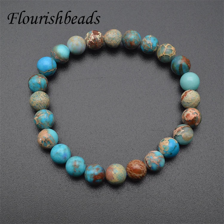 Wholesale 8mm Turquoise Impression Jasper Round Stone Elastic Line Stretch Bracelet or Jewelry Energy Bracelet Gift