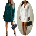 Womens Tuxedo Suits Double Breasted Jacket Notched Collar Coat Elegant Casual Outfits Formal Dresses Blazer Dress