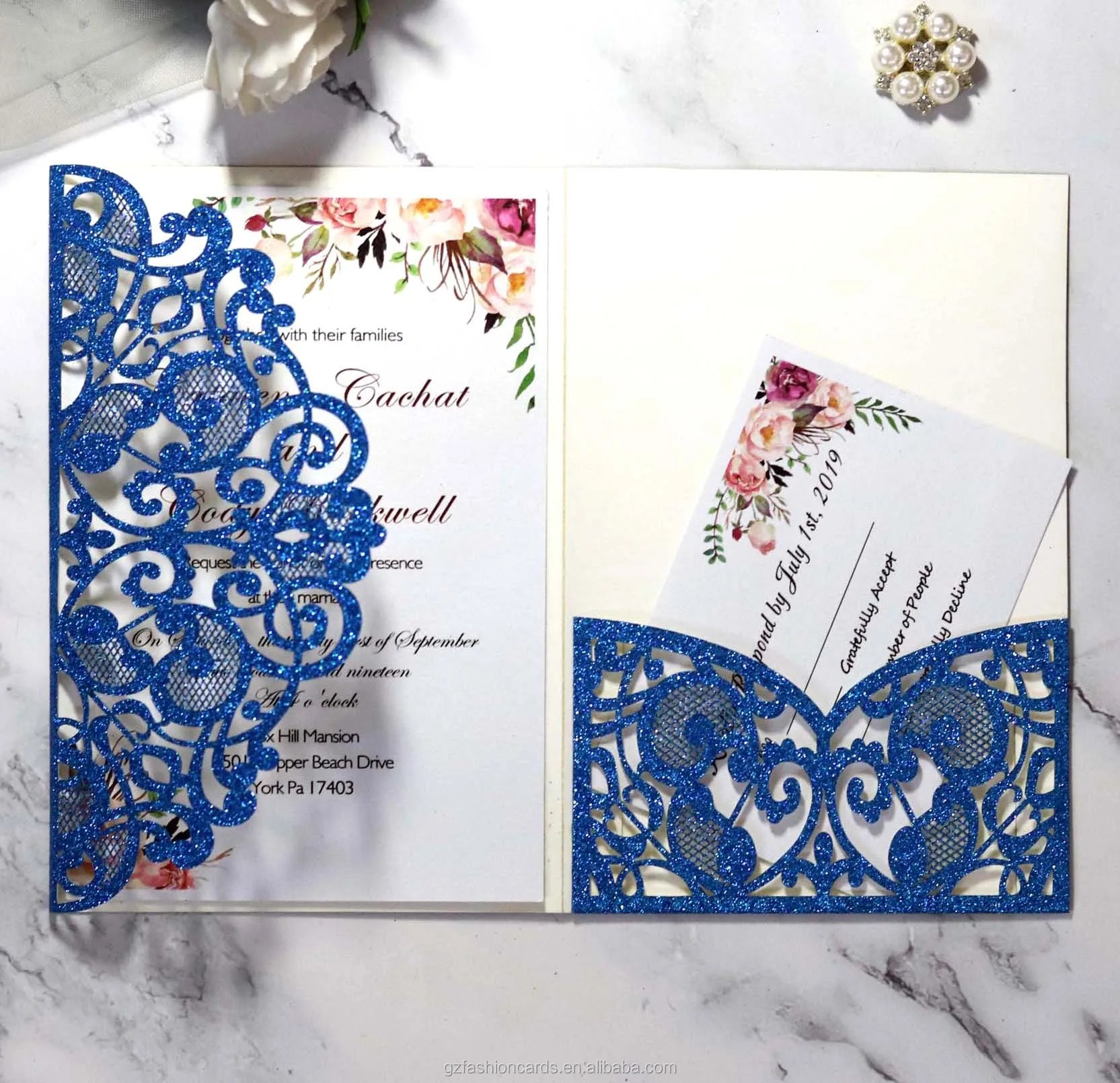 Multi-color Optional Gold Powder Laser Card Matching Envelope Custom Wedding Birthday Invitation Card for Party Invitation Event