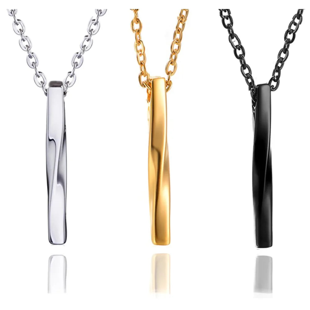 Personalized Vertical Bar Necklace for Women Custom Surgical Stainless Steel 18k Color Gold Plating Twist Bar Pendant Necklace