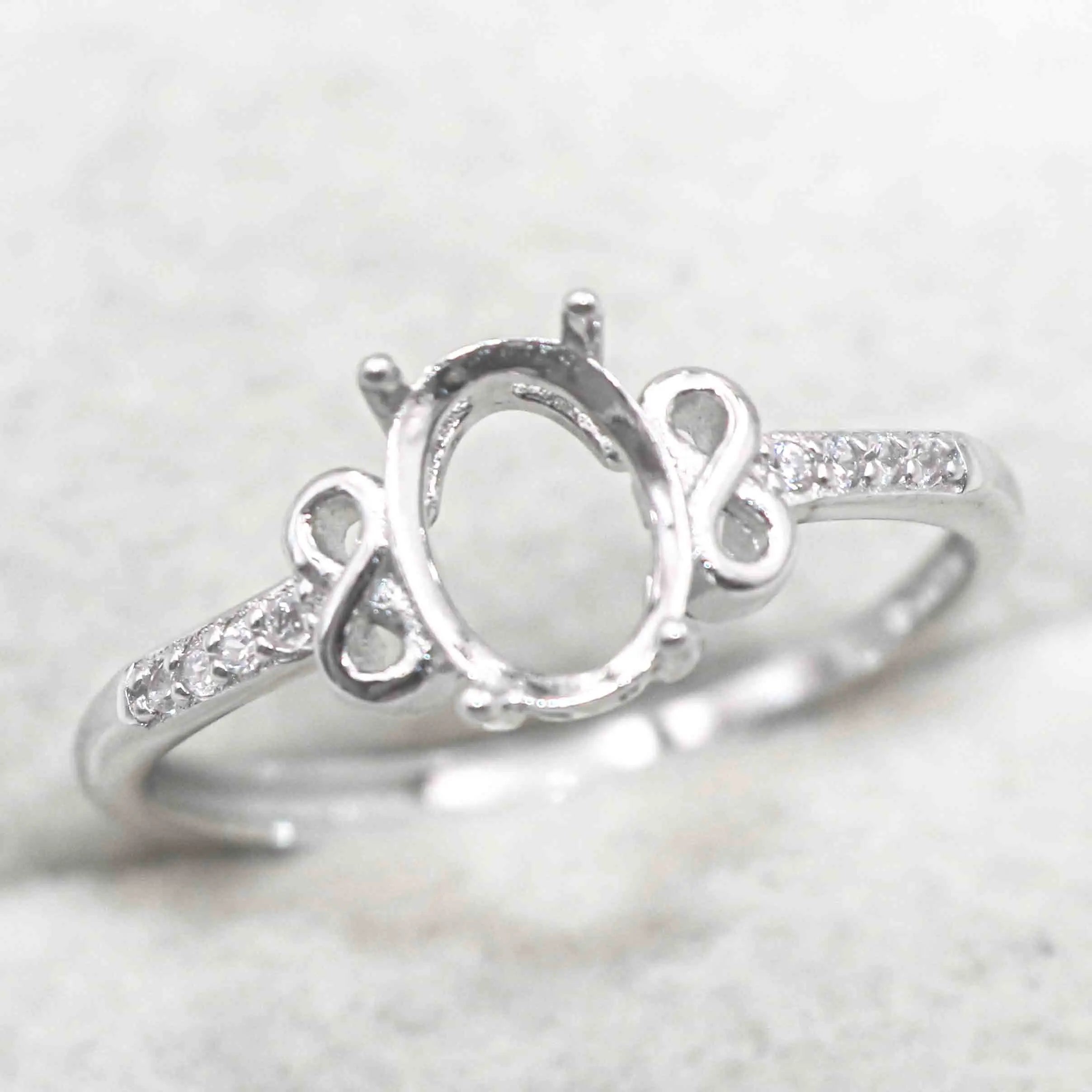 Sterling Silver 6*8mm Semi Mount Ring Empty Frame Blank Support Claw Setting S925 Base Holder Without Center Stone for DIY Inlay
