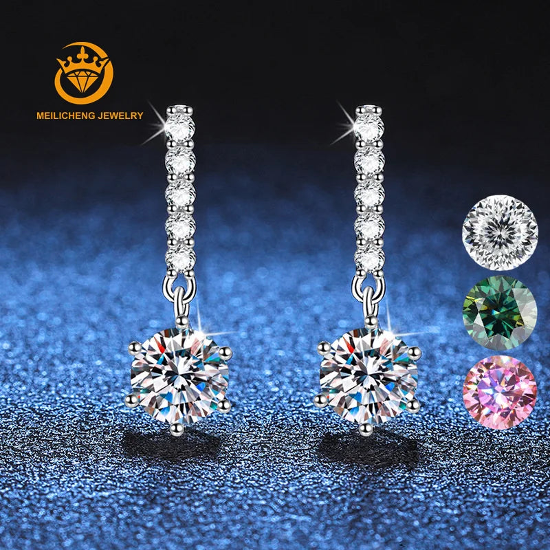 Wholesale Vvs Moissanite Jewelry 925 Sterling Silver 2ct Moissanite Diamond Drop Stud Earrings for Women