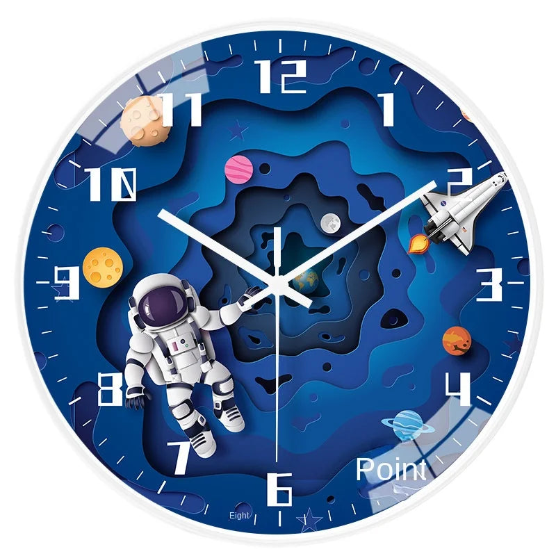 8 Inch Modern Cartoon Astronaut Series Children's Wall Clock Silent Quartz Clock Living Room Wall Decoration Wholesale