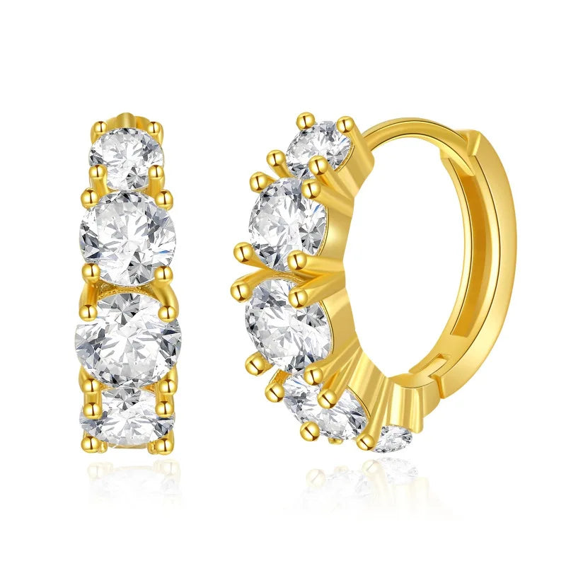 Brass Jewelry Fashion Luxury Women Bulk 18K Gold Plated Diamond Cubic Zirconia Huggie Hoop Earrings