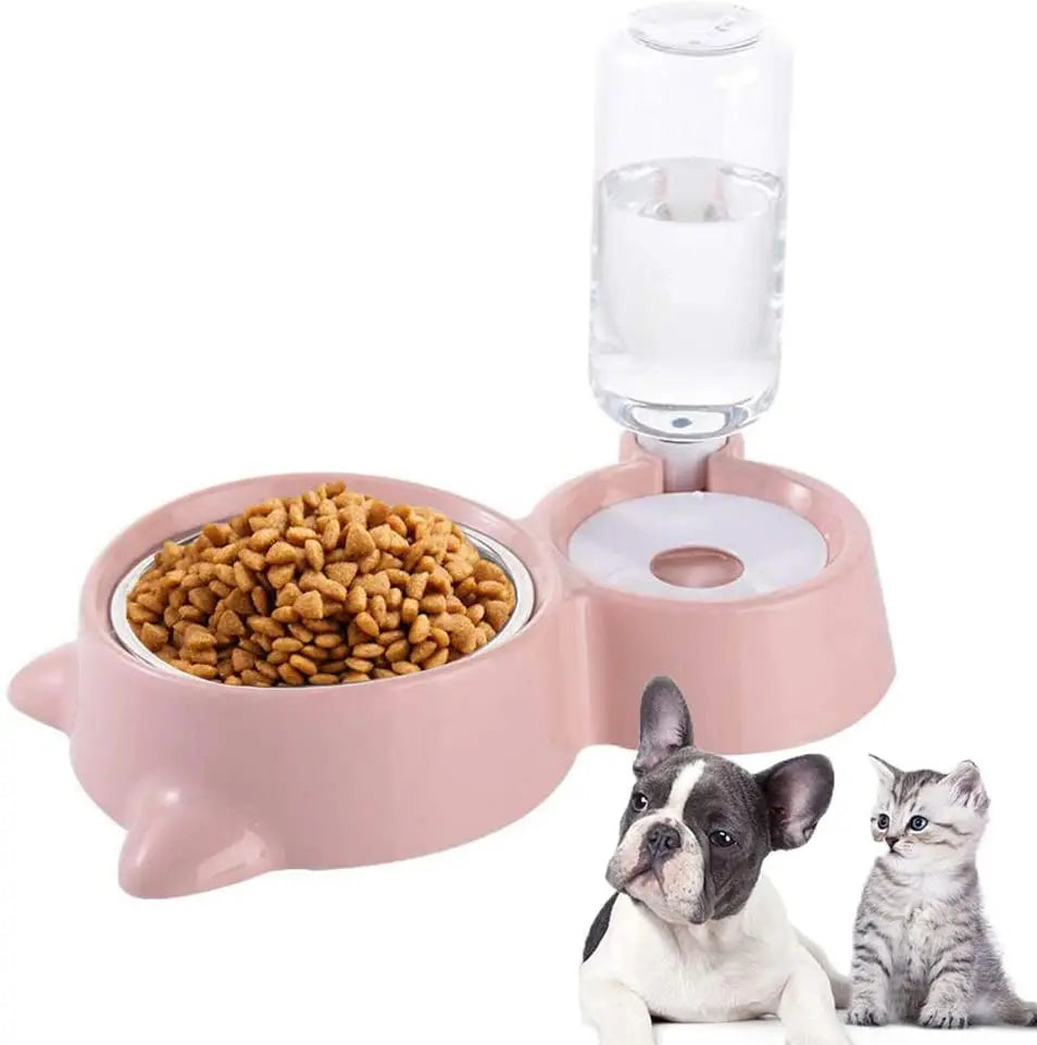 Kingtale Dog Cat Double Bowls Automatic Cat Feeder Water Dispenser Pet Food and Water Feeder Bowls Plastic Opp Bag BSCI for Dogs