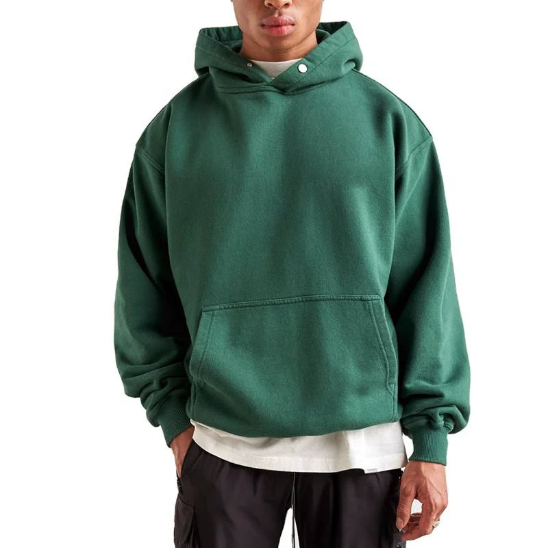 Custom Logo 100% Cotton 380gsm Fleece Hoody Sweatshirt Boxy Fit Hoodies No String Hoodie With Pocket for Men