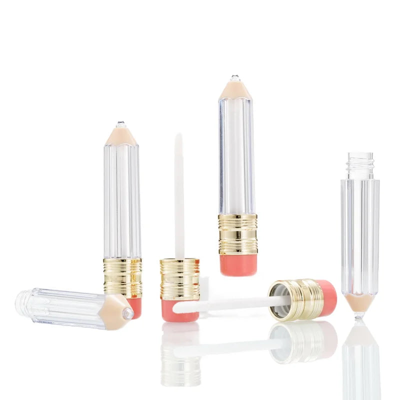 Mini 5ml Custom Matte Lipgloss Tube Pen-Shape Glossy Plastic Wands Unique Cut Pencil Shape 10ml Screen Printing Screw Cosmetics