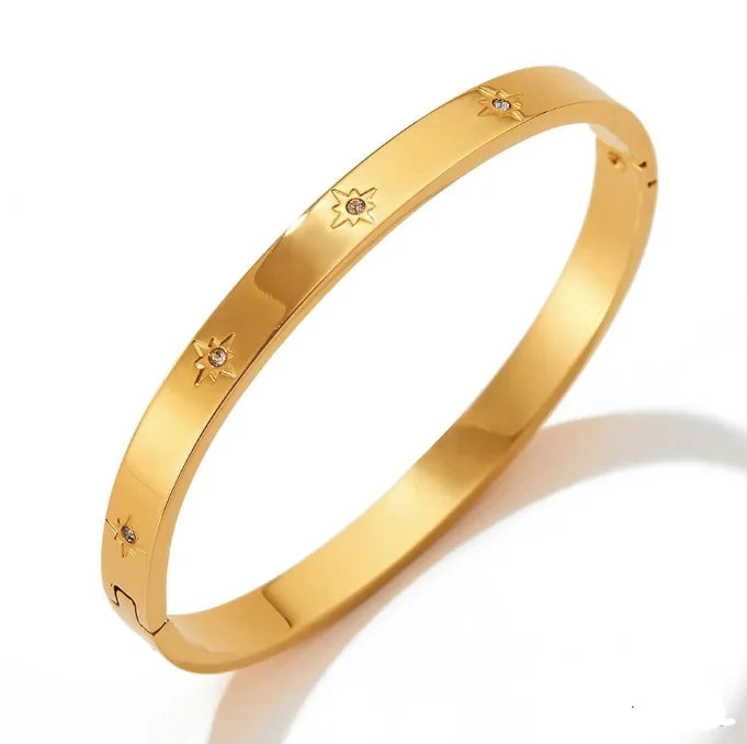 MECYLIFE Variety of Styles Stainless Steel Fine Jewelry Dubai Gold Cuff Bangle Inlaid Diamond Ring Bracelet