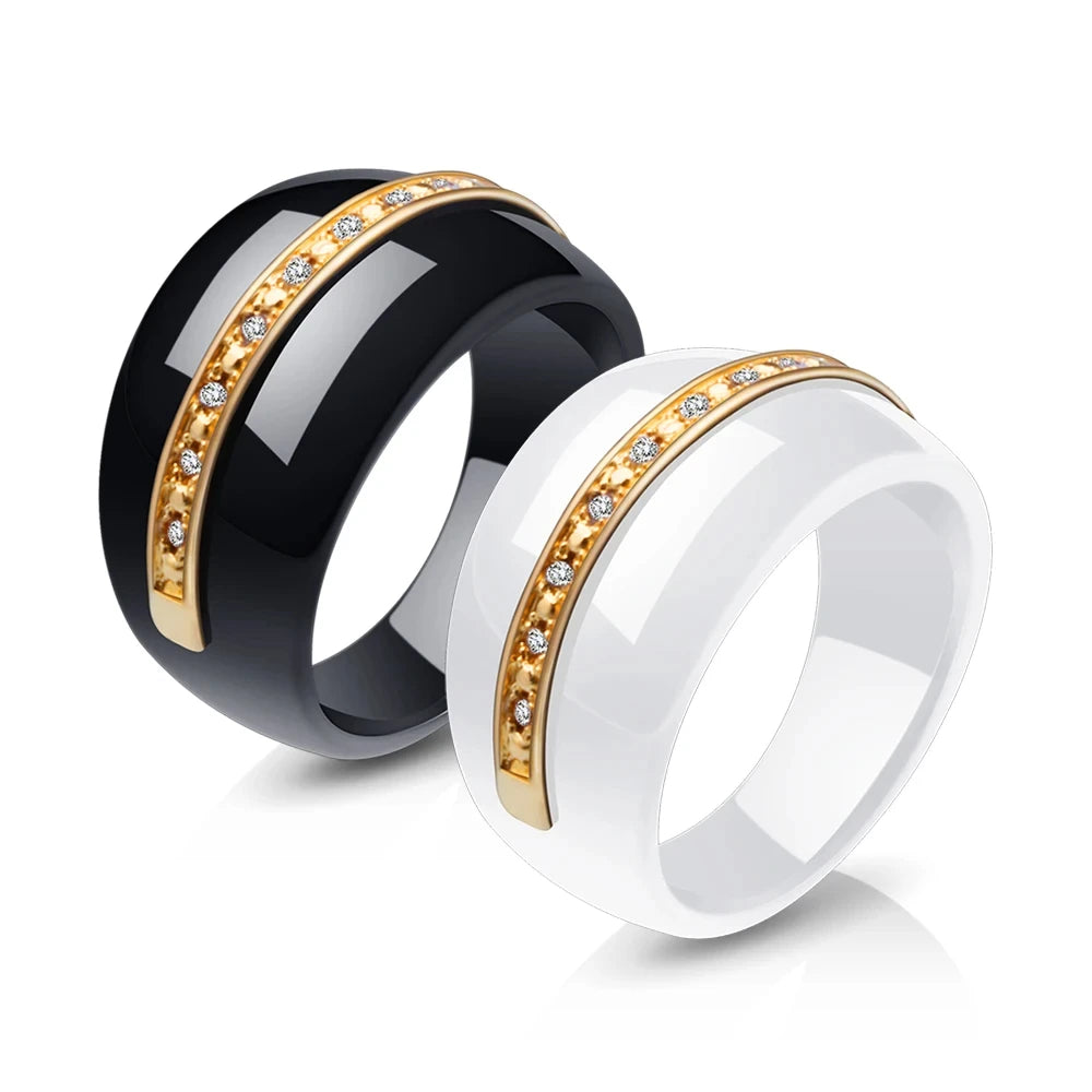 New Fashion Luxury Cubic Zircon Stone Ring Stainless Steel Ceramic Engagement Rings Bands for Women Jewelry Bijoux