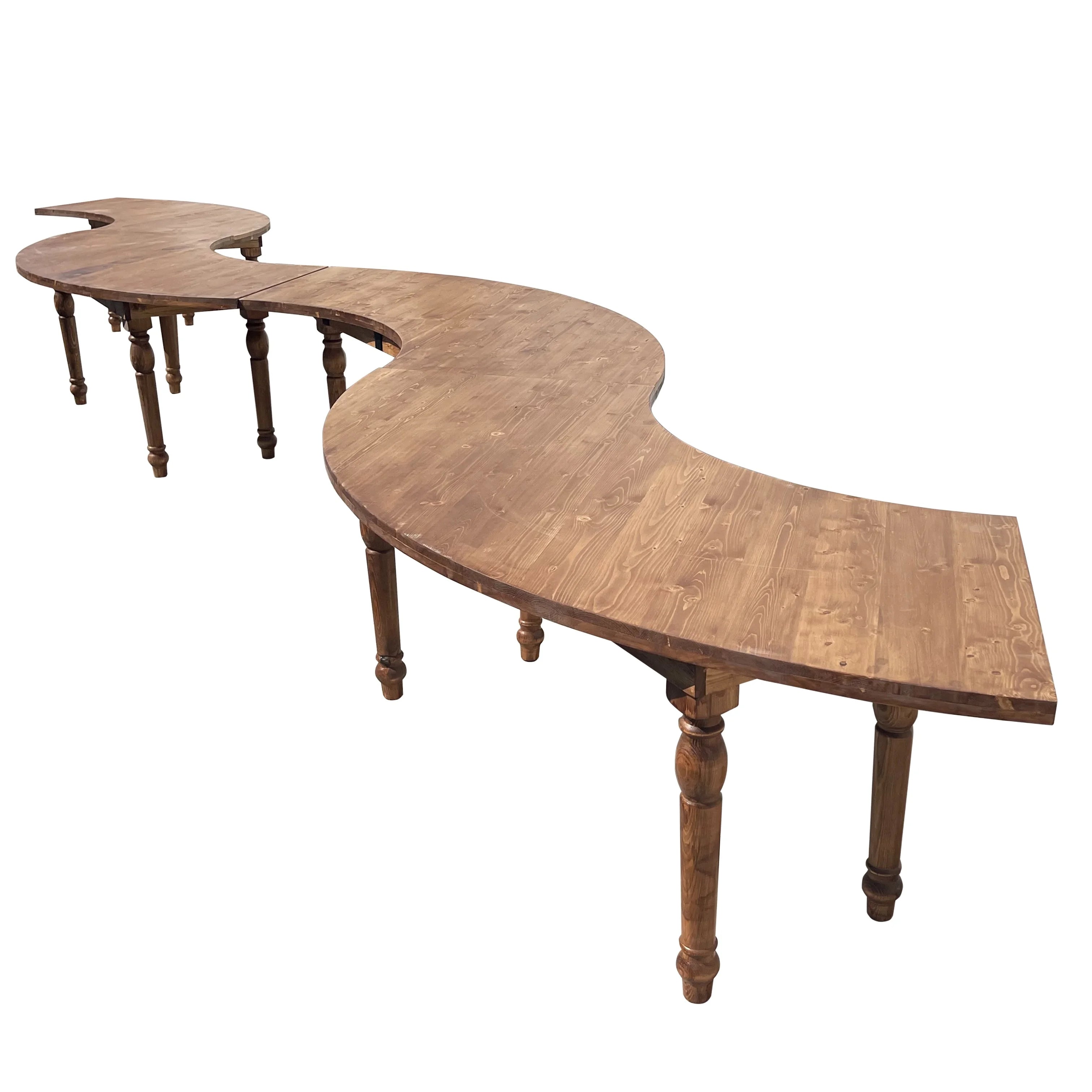 Durable Pine Wood Half Moon Serpentine Table for Outdoor Dining and Events for Hotels and Restaurants