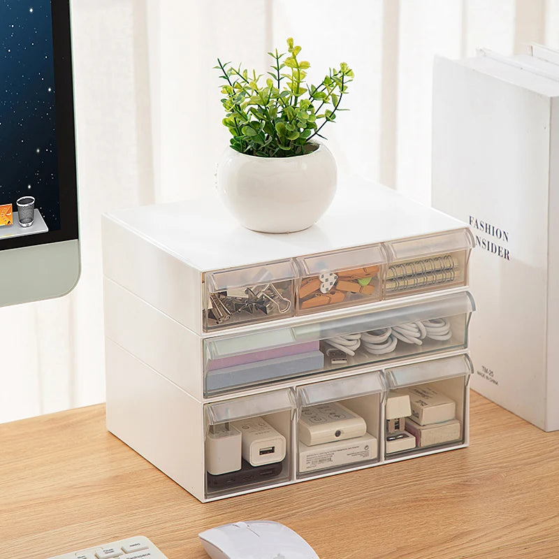 Clear Plastic Storage Drawers for Desktop Monitor & Computer Organizer Stackable Makeup Storage Box & Drawer System