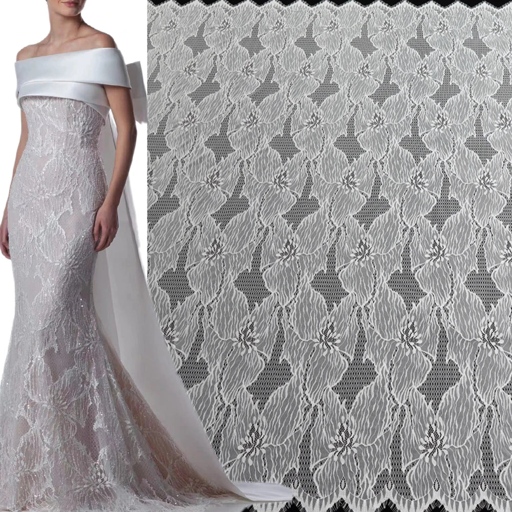 3 Meters Chantilly Lace Fabric for Wedding Dress Floral Lace Fabric for Bridal Veil French Eyelash Lace Trim