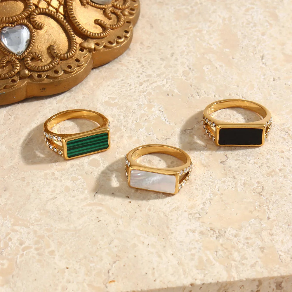 Custom Fashion Women Jewelry Elegant Inlay Diamond Zircon Stone Signet Ring Stainless Steel for Women