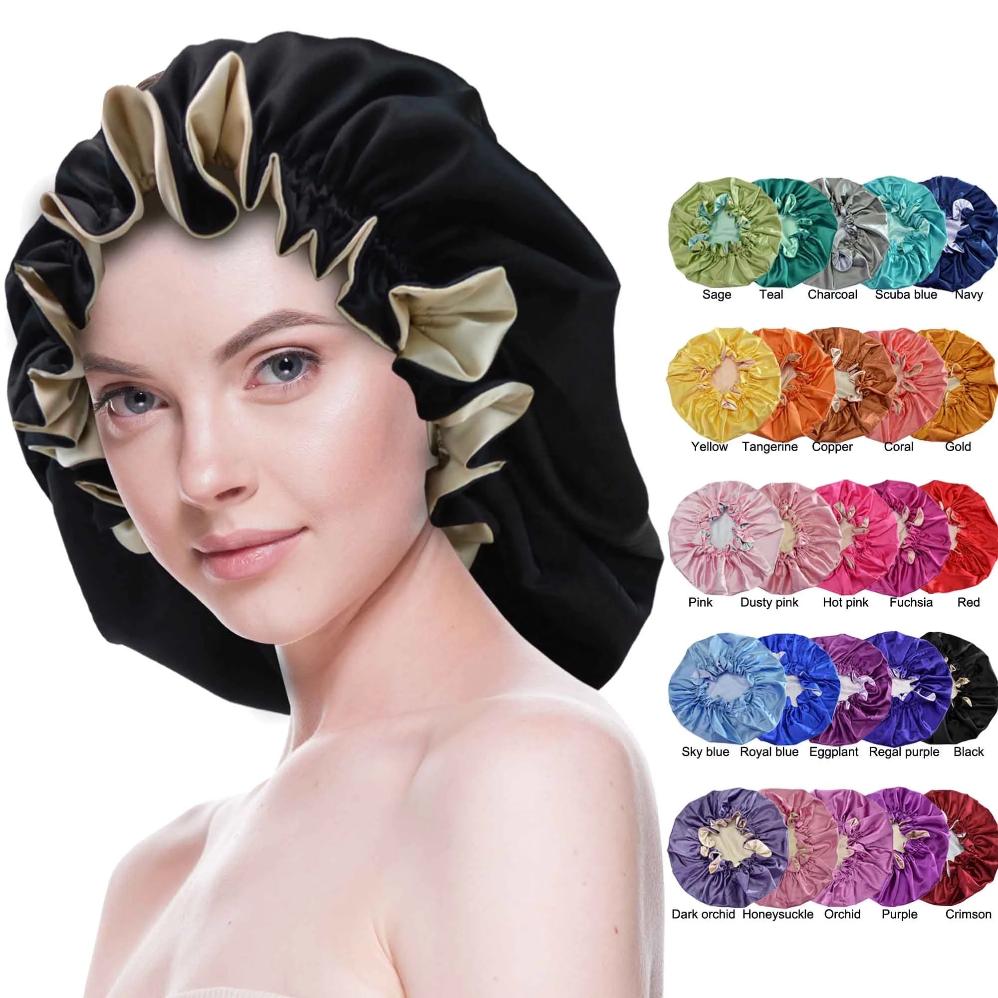 Hot Sale Luxury Double Layer Ruffle Edge Elastic Band Hair Protection Sleep Cap Satin Silk Bonnets Cover for Daily Use