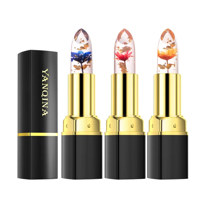 YANQINA New Trend Lipstick Cosmetics with Flowers Stick Lip Balm MSDS Glitter Lipstick Vegantransparent Matte Lipstick 3 Years