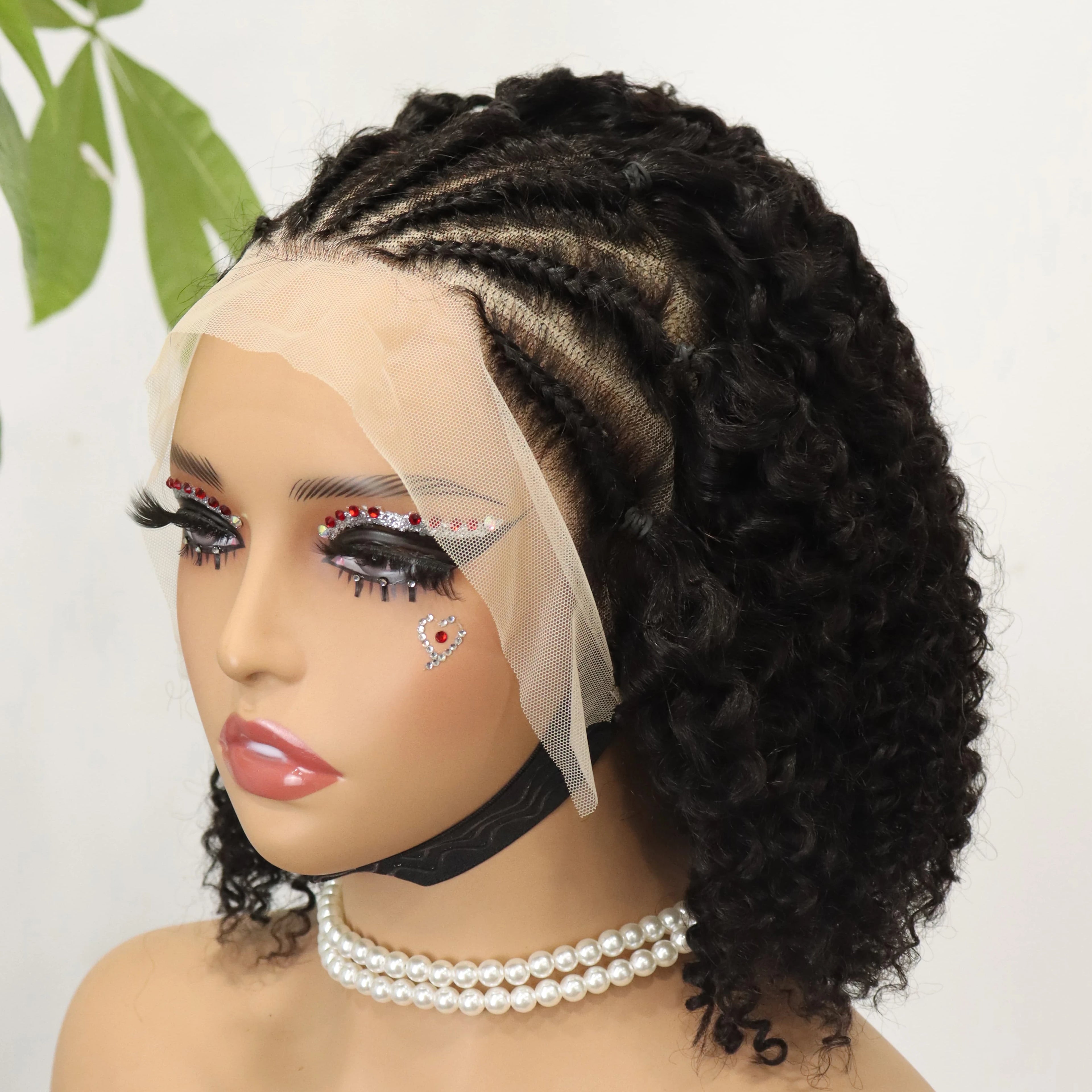 Wholesale Braided Wigs for Black Women 13x4 Lace Front Human Hair Wig 220% Density Transparent Lace Wig Natural Color 10''-16''