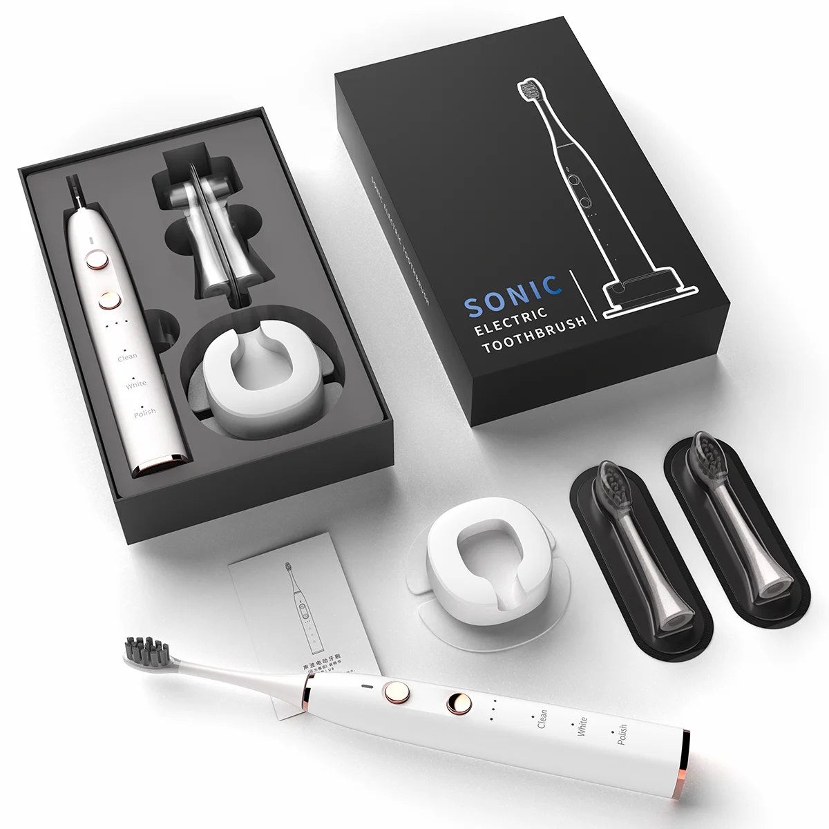 Customized Rechargeable Sonic Electric Toothbrush with Soft Bristles Waterproof Travel Case & Toothbrush Head IPX7 Rated