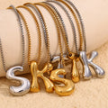 New Design Anti-Tarnish Stainless Steel Bubble Letter Pendant Necklace Set Gold Plated Link Chain Fashion Jewelry