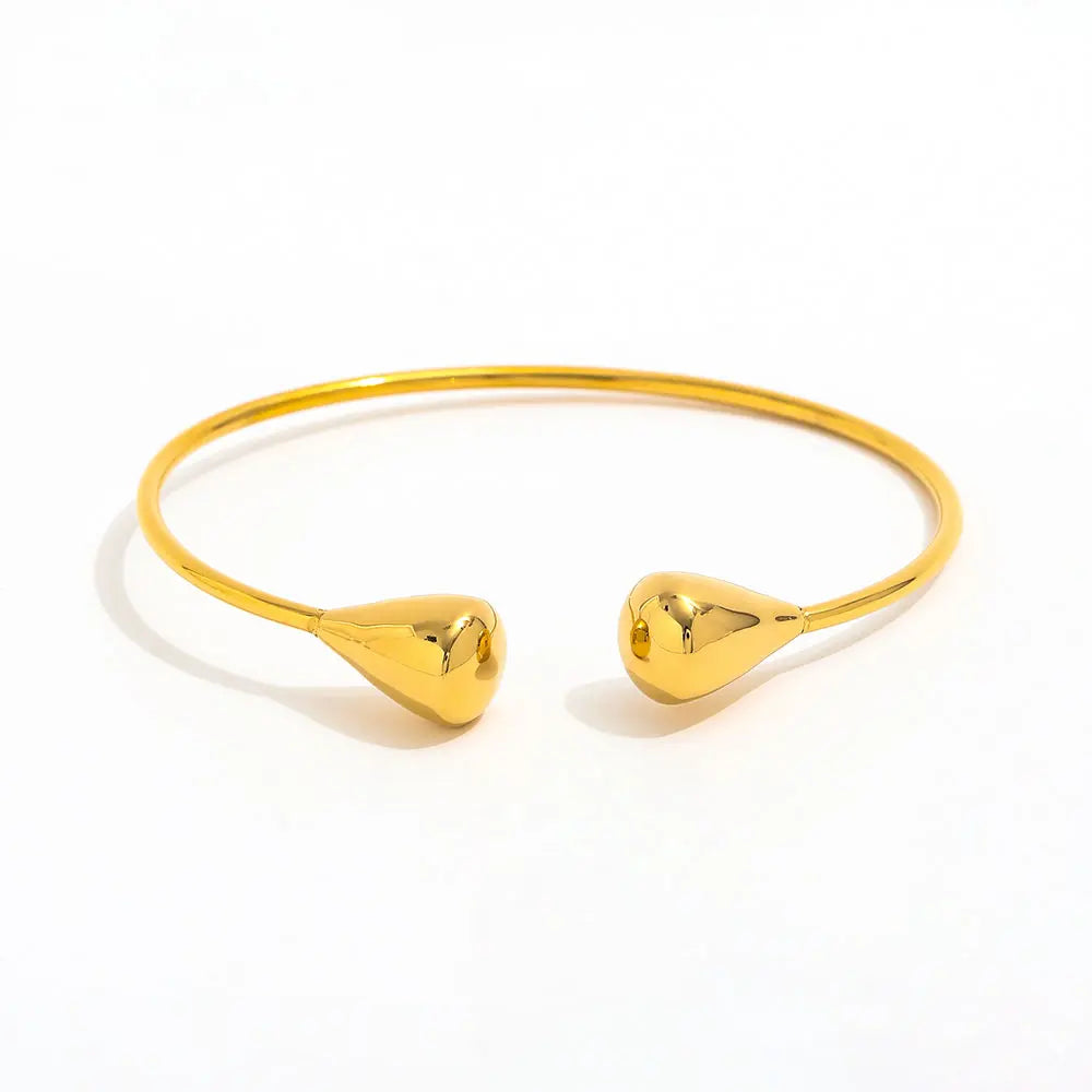 High End 18K PVD Gold Plated Tarnish Free Waterproof Stretchy Waterdrop Cuff Bracelet Bangle Stainless Steel Jewelry MegaBDM