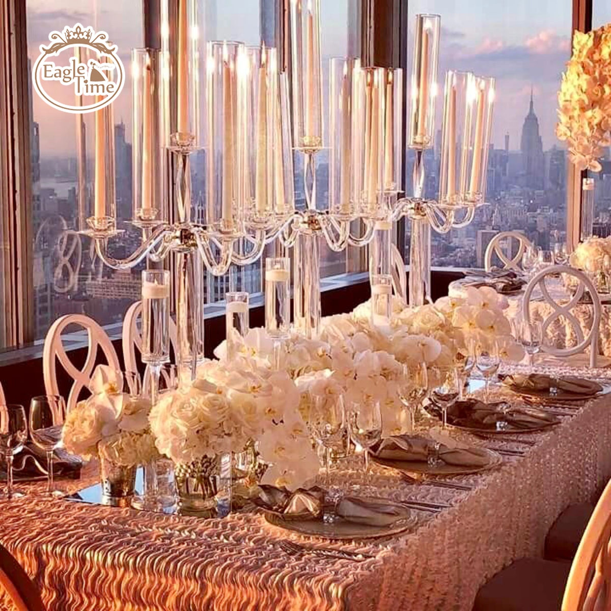 Table Centerpieces Decoration 5 Arm Candle Holder Transparent Glass Crystal Candlestick for Wedding MegaBDM