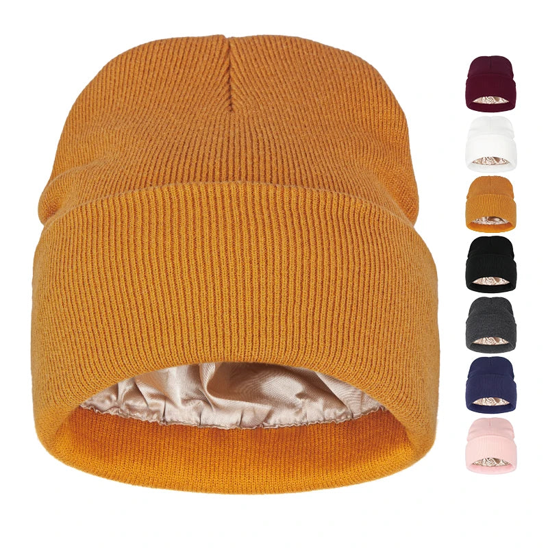 Unisex Custom Embroidery Branded Logo Acrylic Cuffed Beanie Hat With Satin Lining