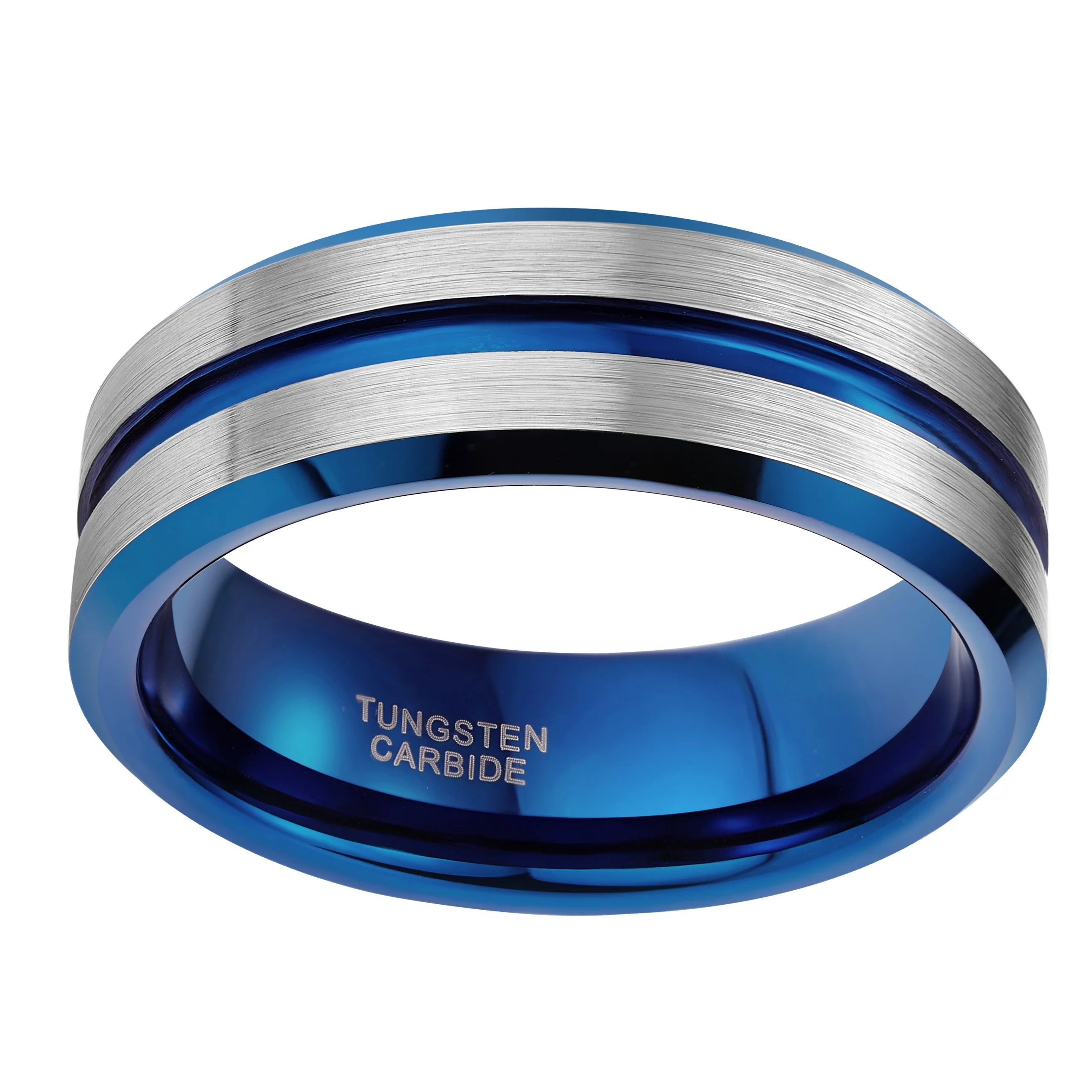 Latest Design Men Tungsten Ring Wedding Band Blue Centre Groove Tungsten Carbide Rings Comfort Fit Size 6-15