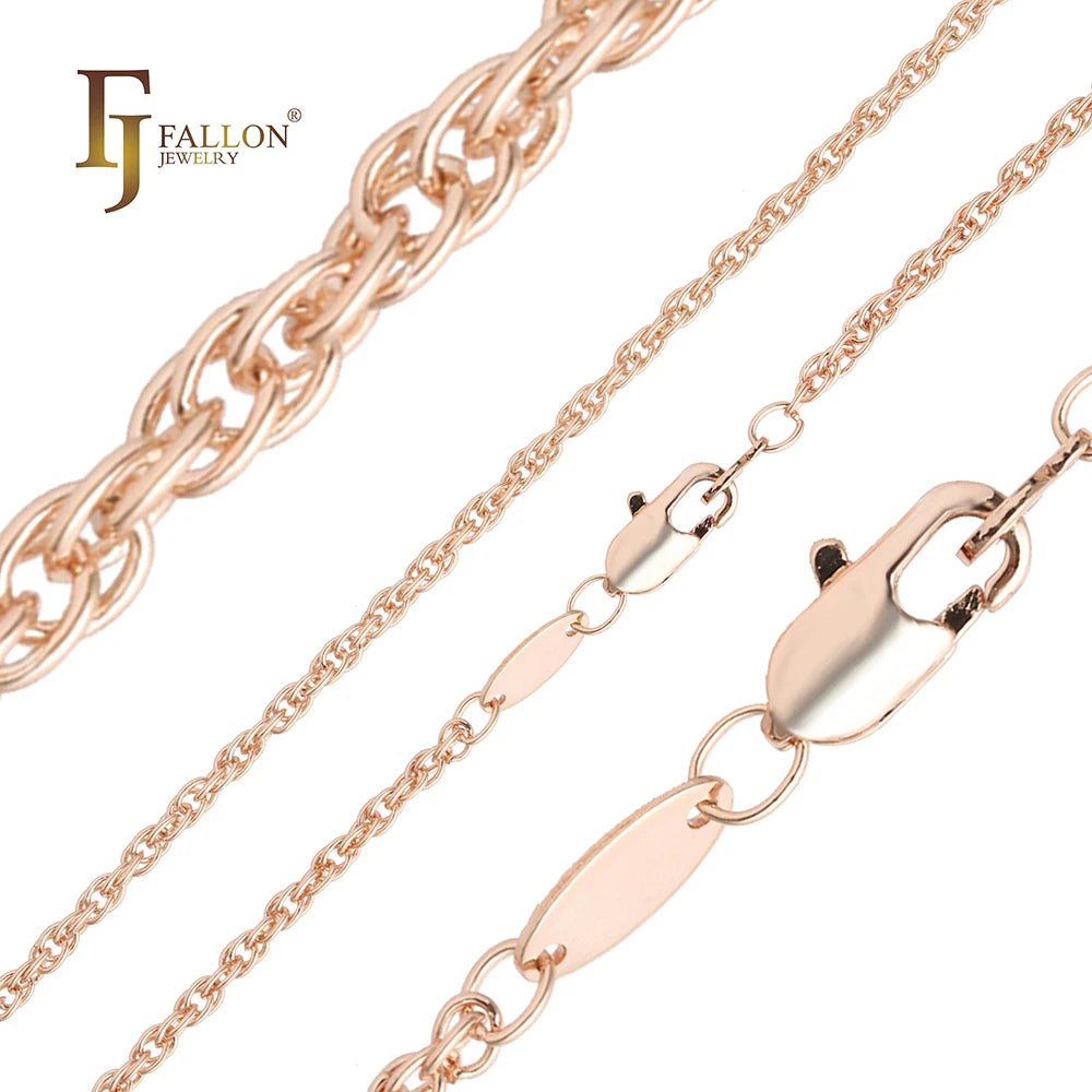 FJ Fallon Fashion Jewelry Classic Rope Chain Plated in Rose Gold Brass Based