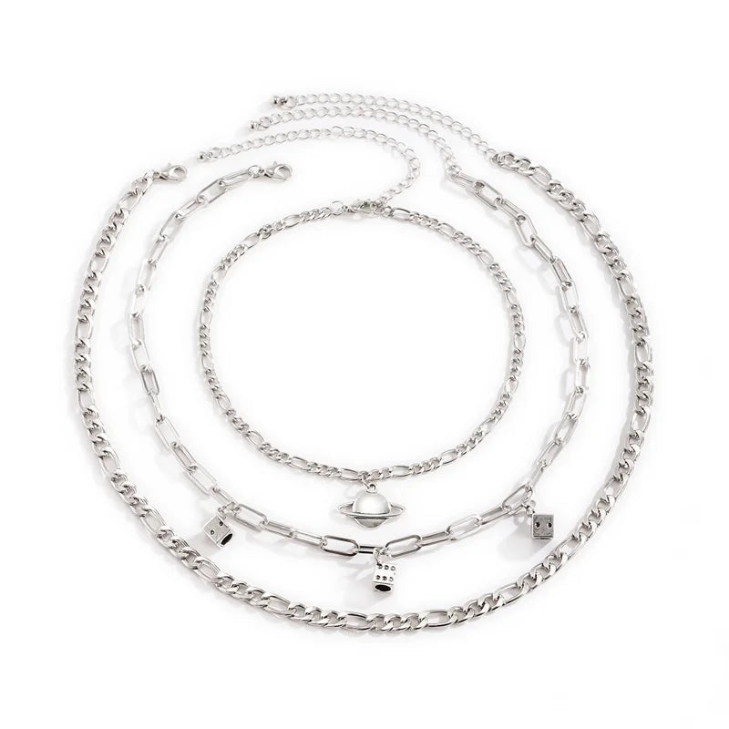 Fashion Silver Plated Plain Sieve Face Stainless Steel Necklace Pendant Necklace Creative Necklace Women Gift