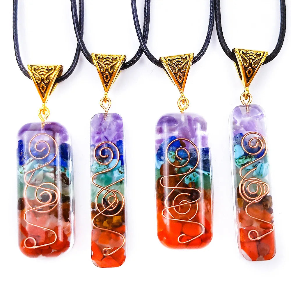 Vintage 7 Chakra Healing Pendant Natural Crystal Reiki Energy Stone with Cross Theme for Children's Necklace Jewelry
