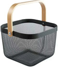 Hot Selling Wholesale Multi-Functional Metal Wire Mesh Steel Fruit Basket with Bamboo Handle for Home Kitchen Storage Organizer