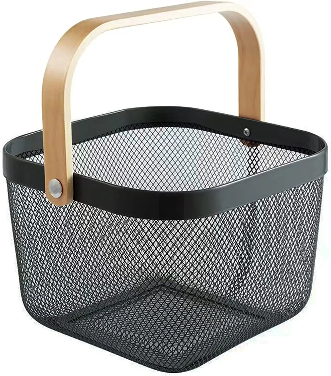 Hot Selling Wholesale Multi-Functional Metal Wire Mesh Steel Fruit Basket with Bamboo Handle for Home Kitchen Storage Organizer